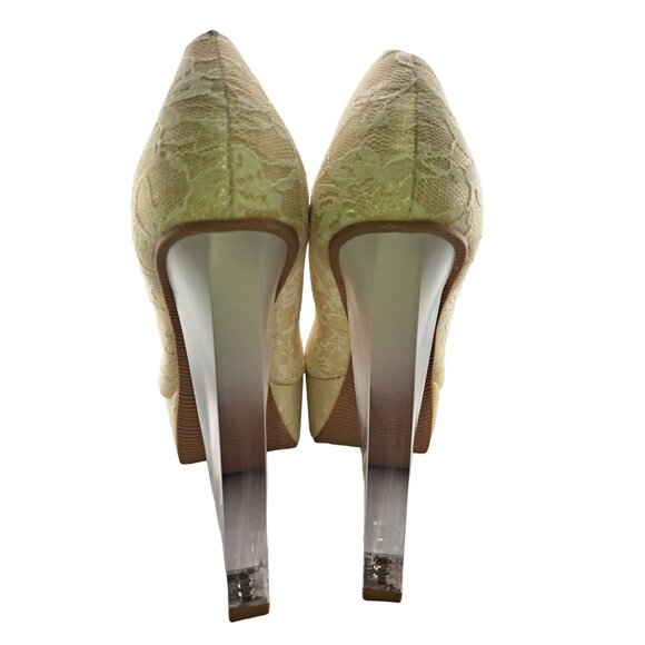 NEW Qupid Womens Embroidered Off White Platform Lace Lucite Chunky Heels 10 - Picture 6 of 9